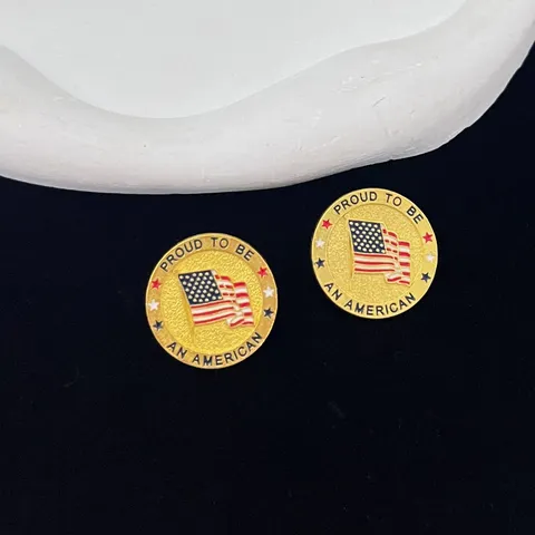 Proud To Be An American Round Brooch USA Flag Stars And Stripes Zinc Alloy Electroplated Commemorative Badge For Clothing Decoration Unisex Jewelry