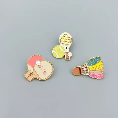 Cute Sports Series Badminton Tennis Table Tennis Metal Enamel Brooch Badge Smiley Face Lapel Pin Clothes Decor