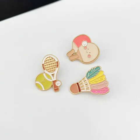 Cute Sports Series Badminton Tennis Table Tennis Metal Enamel Brooch Badge Smiley Face Lapel Pin Clothes Decor