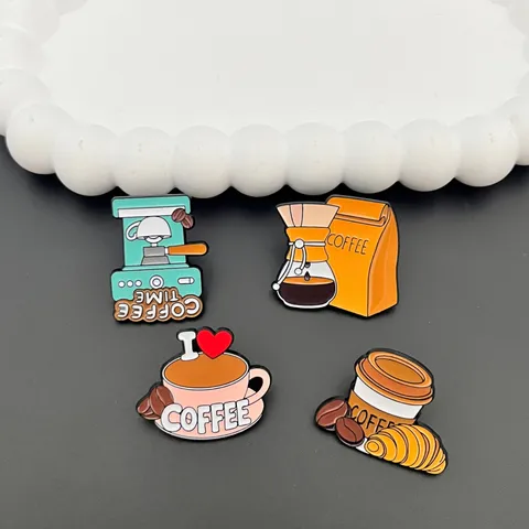 Cartoon Coffee Theme Enamel Brooch Cute Fashion Zinc Alloy Lapel Pin Creative Coffee Cup Pot Badge Jewelry Gift For Women