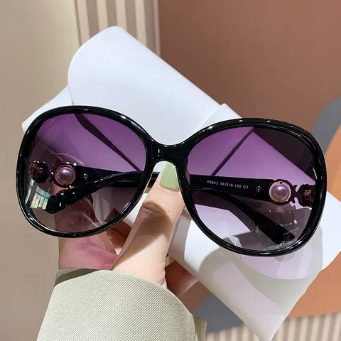 Damen Mode Großrahmen Sonnenbrille Verlaufsgläser UV400 Sonnenbrillen Metall Perle Dekoriert Trendige Fahrbrille
