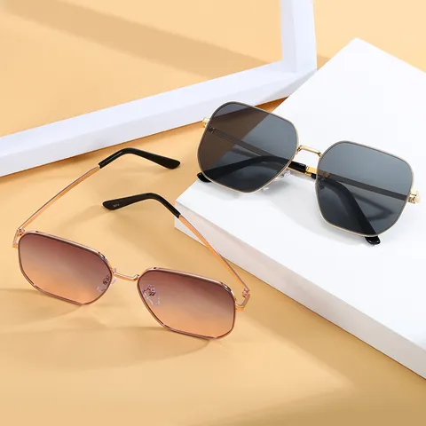 Damen Mode Metallrahmen Verlaufsglas Sonnenbrille UV400 Schutz Outdoor Fahren Stilvolle Freizeit Brille