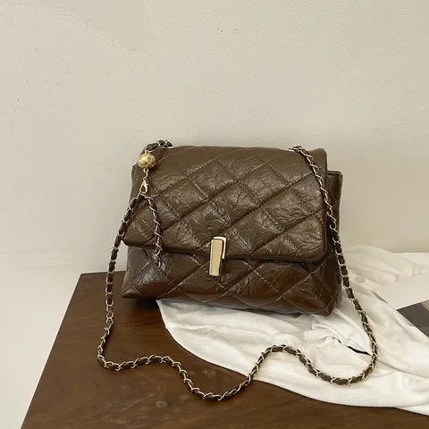 Bolso de Hombro Acolchado para Mujer Piel Sintética con Cadena Bolso Bandolera Elegante de Solapa Mensajero Casual