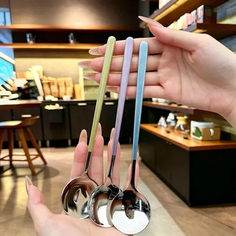 Portable Stainless Steel Spoon With Starlight Glitter Handle Mirror Polished Dinner Spoon For Student Outdoor Travel Home Kitchen