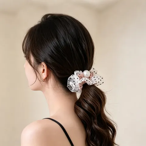 Γυναικεία Μόδα Πουά Δίχτυ Σατέν Scrunchies Χαριτωμένη Πέρλα Ελαστικά Σχοινιά Μαλλιών Γλυκά Καθημερινά Αξεσουάρ Μαλλιών