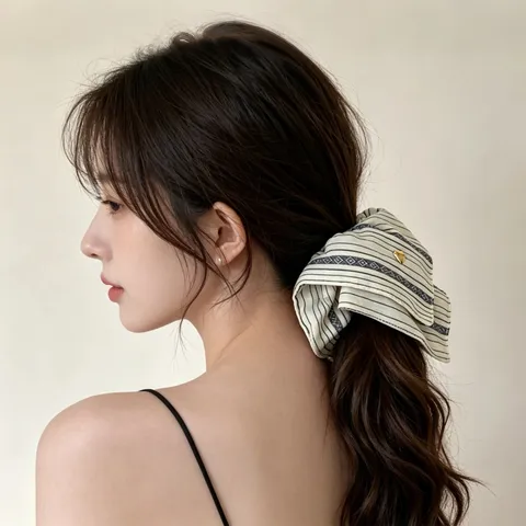 Vintage Ριγέ Υφασμάτινο Scrunchie Υψηλή Ελαστικότητα Αλογοουρά Αξεσουάρ Γυναικεία