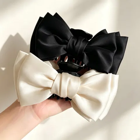 Pinza per Capelli a Fiocco Grande in Raso Stile Francese per Donna Elegante Fermaglio a Squalo Accessori per Capelli Feste