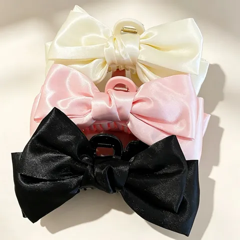 Pinza per Capelli a Fiocco Grande in Raso Stile Francese per Donna Elegante Fermaglio a Squalo Accessori per Capelli Feste