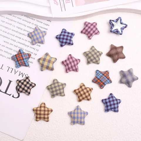 Vintage Plaid Cloth Star Buttons DIY Sewing Crafting Accessories Checkered Fabric Star Appliques For Coats Clothes Decorations