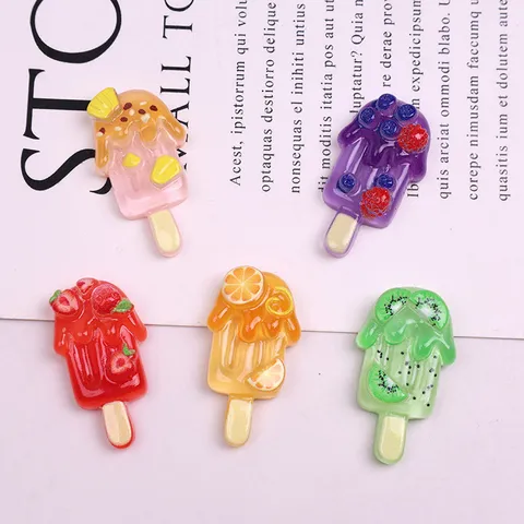 Summer Fruit Ice Cream Resin DIY Charms Fruit Shaped Glitter Resin Flatback Cabochons For Shoes Decoration Phone Case Craft Jewelry Accessories