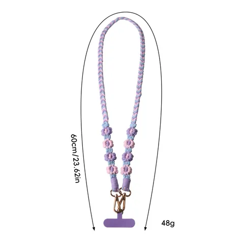 Boho Handgewebt Blume Handy-Lanyard Crossbody Umhängeband mit Anti-Verlust-Pad Legierung Haken Dekorative Handykette Damen