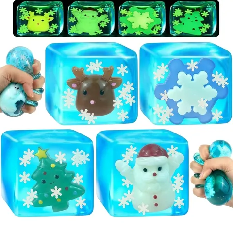 Christmas Nightlight Ice Cube Squishy Toy Slow Rebound Stress Relief Toy Holiday Party Decor Toy