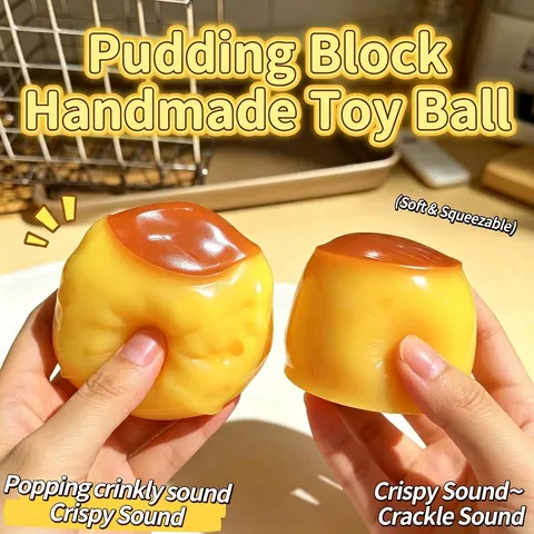 Handmade Caramel Pudding Squishy Toy Slow Rebound Squeaky Decompression Fidget Toy For Stress Relief