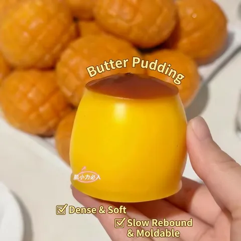 Handmade Caramel Pudding Squishy Toy Slow Rebound Squeaky Decompression Fidget Toy For Stress Relief