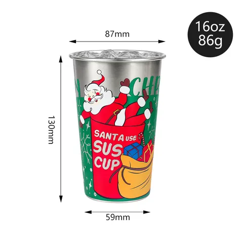 Tasse en Acier Inoxydable 304 à Changement de Couleur Sensible au Froid Thème de Noël Père Noël Flocon de Neige Cadeau Créatif