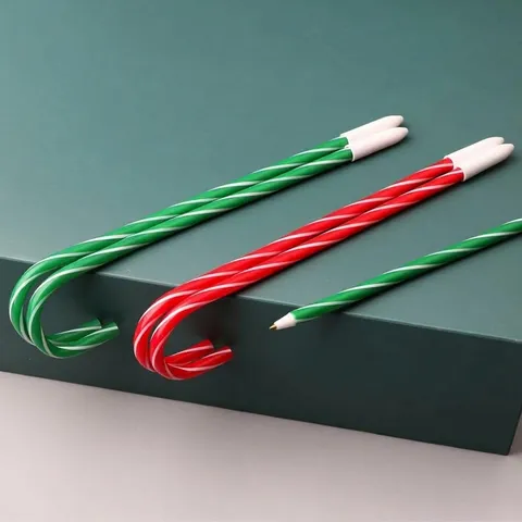 Creative Christmas Candy Cane Plastic Ballpoint Pen Festive Striped Design Holiday Gift Stationery