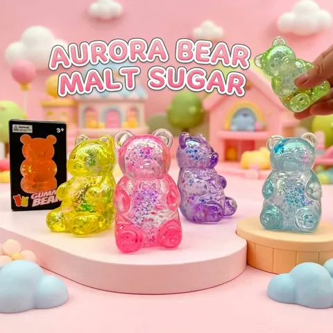 Mignon Ours Paillettes Squishy Jouet Lent Rebond Souple TPR Soulagement du Stress Jouet Sensoriel