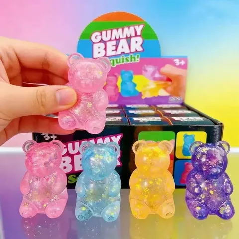 Mignon Ours Paillettes Squishy Jouet Lent Rebond Souple TPR Soulagement du Stress Jouet Sensoriel