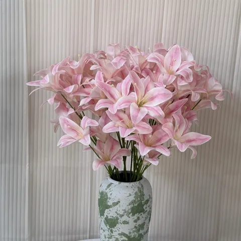 Artificial Lily Bouquet Satin Fabric Faux Flower Stem For Home Living Room Wedding Photography Decoration White Pink Purple Lilies