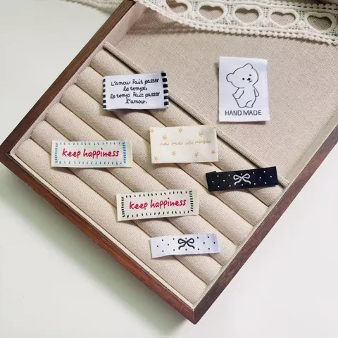 Korean Ins Style Embroidered Fabric Labels For Clothes Bags Socks DIY Hand Made Bear Bow Woven Patches Decorative Sewing Appliques