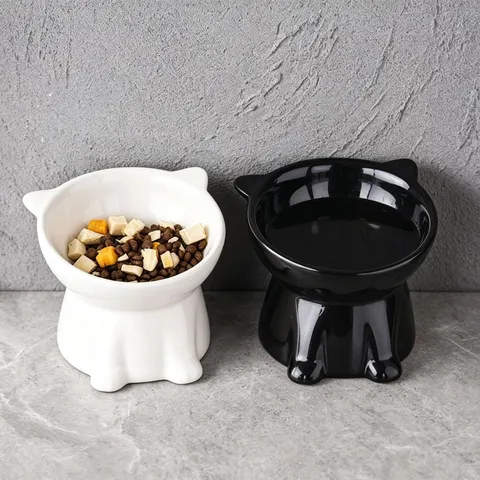 Gamelle pour Chat en Céramique sur Pied Inclinée Protection du Cou Anti-Renversement Bol de Nourriture et d'Eau pour Chats et Petits Chiens