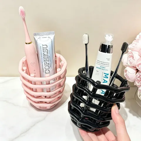 Porte-brosse à Dents en Céramique Tissée à la Main Panier de Rangement de Luxe pour Salle de Bain Dentifrice Cosmétique Panier Organisateur Décoration
