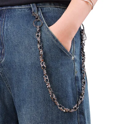 Punk Gothic Skull Cross Pants Chain Alloy Metal Waist Belt Chain For Men Women Jeans Heavy Duty Pocket Chain Keychain Jewelry