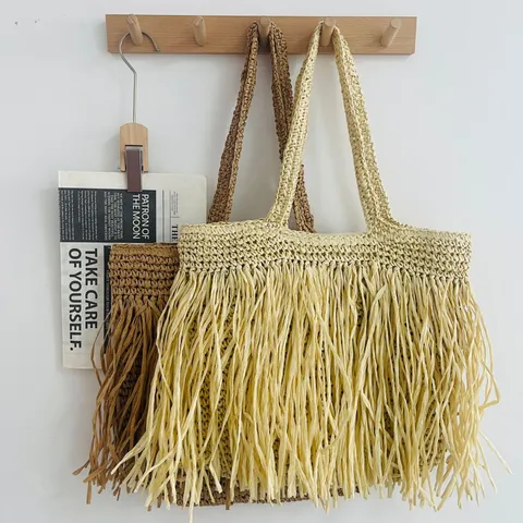 Sac Cabas Tissé en Paille de Grande Capacité d'Été Mode Trajet Simple Épaule Vacances à la Plage Sac à Main pour Femmes
