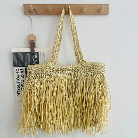 Sac Cabas Tissé en Paille de Grande Capacité d'Été Mode Trajet Simple Épaule Vacances à la Plage Sac à Main pour Femmes