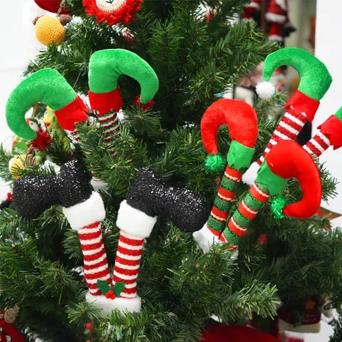 Picconi per Albero di Gambe di Elfo di Natale Ornamenti di Rami di Stivali a Righe Rossi e Verdi per Decorazioni Feste