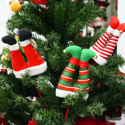 Picconi per Albero di Gambe di Elfo di Natale Ornamenti di Rami di Stivali a Righe Rossi e Verdi per Decorazioni Feste