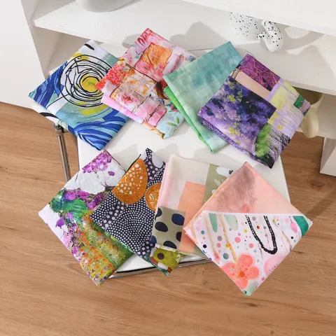 Women Cotton Artistic Floral Square Scarf Retro Oil Painting Printed Bandana Breathable Fresh Headscarf For Spring Summer