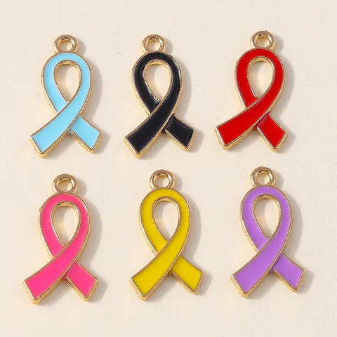 Alloy Enamel Awareness Ribbon Charms For Jewelry Making DIY Colorful Pendant For Bracelet Keychain Necklace Sweet Fashion Accessory
