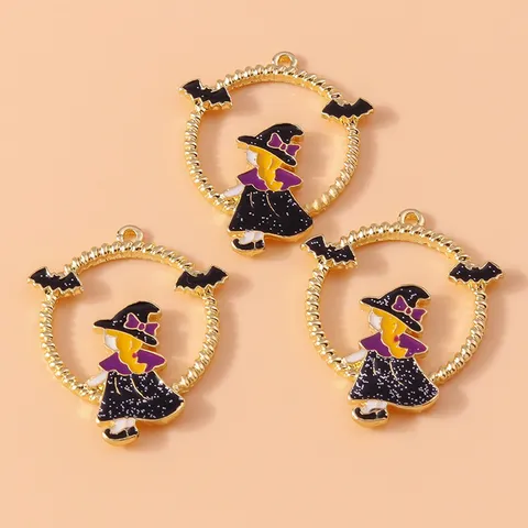 Pendentifs en Alliage de Zinc Émail Halloween Sorcière Citrouille Chauve-souris pour Bijoux DIY Bracelet Collier Porte-clés Accessoires