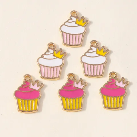 Zinc Alloy Enamel Crown Cupcake DIY Charms For Jewelry Making Cartoon Cake Pendant For Keychain Phone Strap Accessories