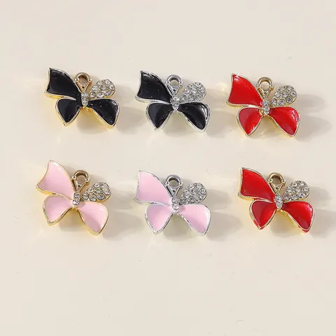 Alloy Enamel Bowknot Pendants Rhinestone Bow Charm For DIY Earring Necklace Bracelet Keychain Jewelry Making Findings Accessories