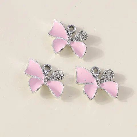 Alloy Enamel Bowknot Pendants Rhinestone Bow Charm For DIY Earring Necklace Bracelet Keychain Jewelry Making Findings Accessories