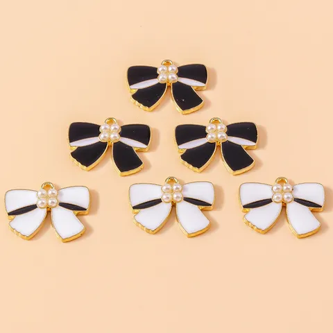 Pendentif Nœud Vintage en Alliage de Zinc Émail et Perle Artificielle Accessoires de Bijoux DIY pour Collier Bracelet Boucle d'Oreille Décor de Sac Style Élégant