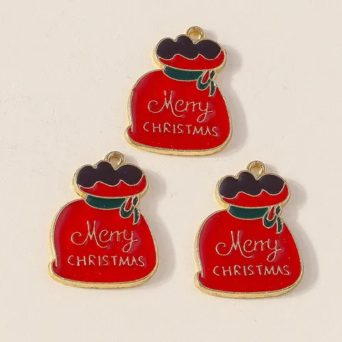 Cartoon Zinc Alloy Christmas Lucky Bag Charms Enamel Pendants For DIY Bracelet Necklace Keychain Making Holiday Jewelry Accessories