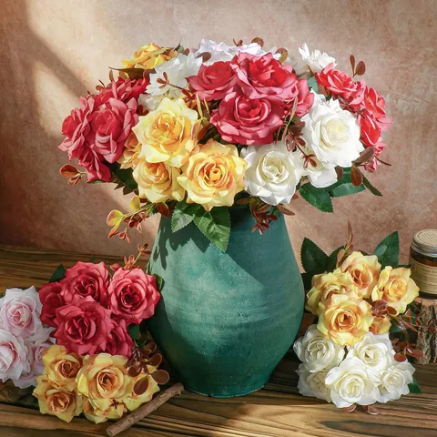 Realistic Artificial Elsa Small Rose Bouquet Polyester Flower For Home Wedding Party Table Decor Photography Prop