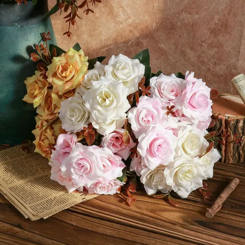 Realistic Artificial Elsa Small Rose Bouquet Polyester Flower For Home Wedding Party Table Decor Photography Prop