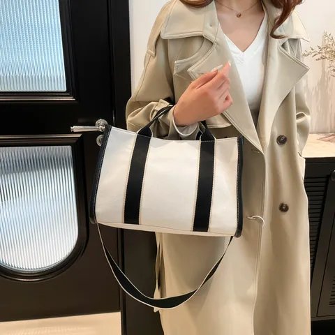 Borsa Tote in Tela di Grande Capacità da Donna Borsa a Tracolla Casual per Lavoratori Borsa a Mano Bicolore con Tracolla Regolabile