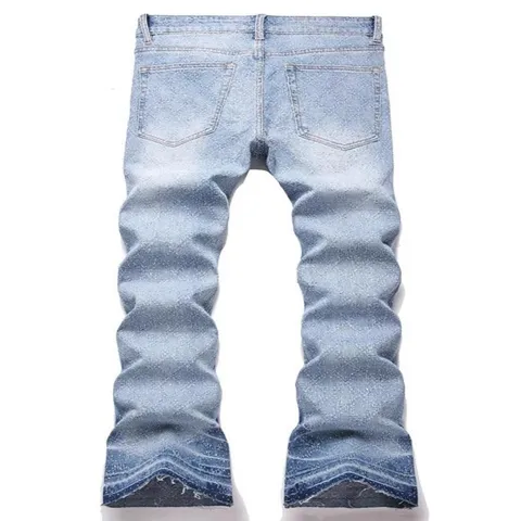 Men's Casual Slim Fit Flared Jeans American Streetwear High Street Rhinestone Stretch Denim Long Pants