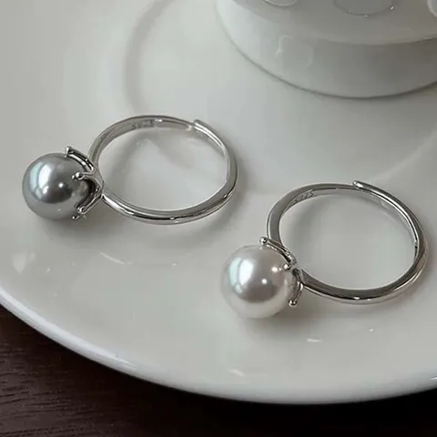 Anillo Abierto de Cobre Minimalista Con Perla Artificial Simple Versátil Ajustable Anillo Geométrico Joyería de Moda Para Mujeres