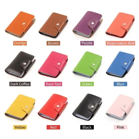 Echt Lederen Kaarthouder Minimalistisch Effen Ontwerp Meerdere Sleuven Visitekaartje Etui Draagbare Kaarten Organizer Portemonnee