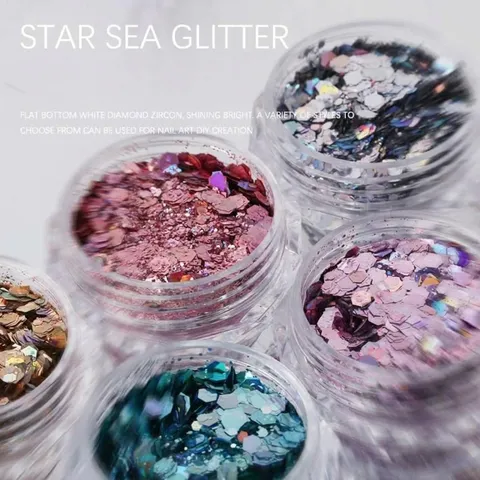 Nail Art Sequins Mixed Size Glitter Flakes Star Sea Series Colorful Holographic Nail Decoration DIY Manicure Design
