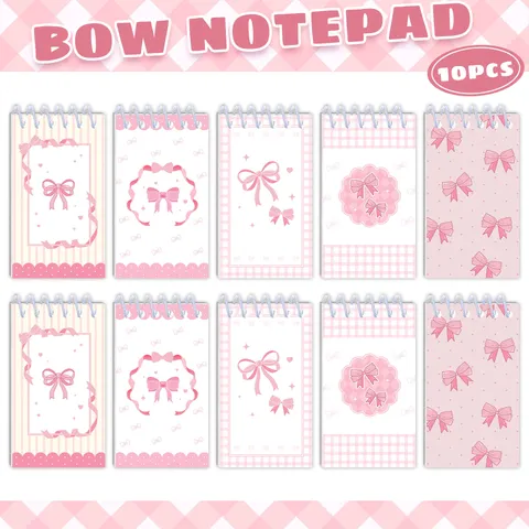 Pink Bow Spiral Notebook Ins Style Student Portable Mini Notepad Hand Account Vocabulary Notebook For School Office Stationery