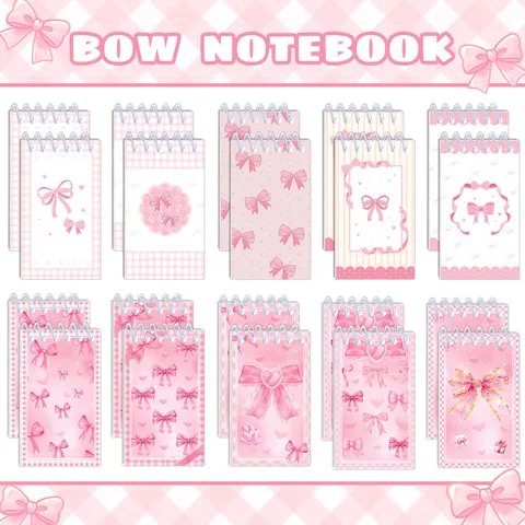 Pink Bow Spiral Notebook Ins Style Student Portable Mini Notepad Hand Account Vocabulary Notebook For School Office Stationery