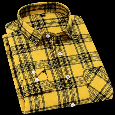 Camisa de Cuadros de Manga Larga Casual para Hombre Mezcla de Algodón Cepillado Cuello Vuelto Botonadura Moda Urbano
