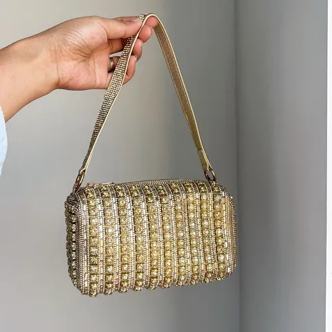 Women Luxurious Rhinestone Handbag Shiny Square Box Clutch Bag Fashion Elegant Underarm Shoulder Bag For Party Wedding Evening Accessory